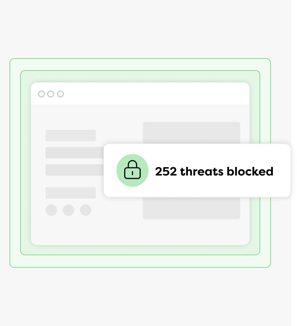 Website security panel showing 252 threats blocked